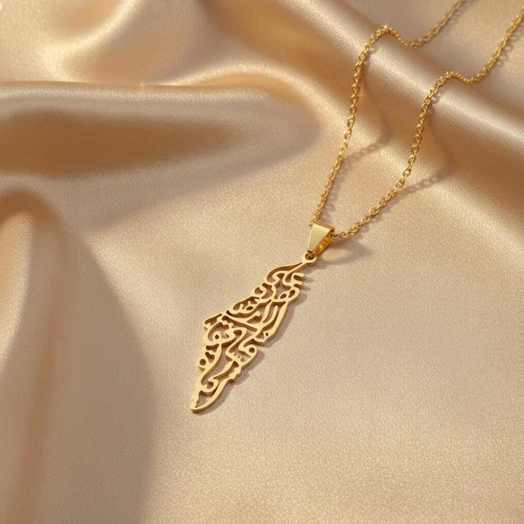 Ummahya Palestine Calligraphy Map Necklace