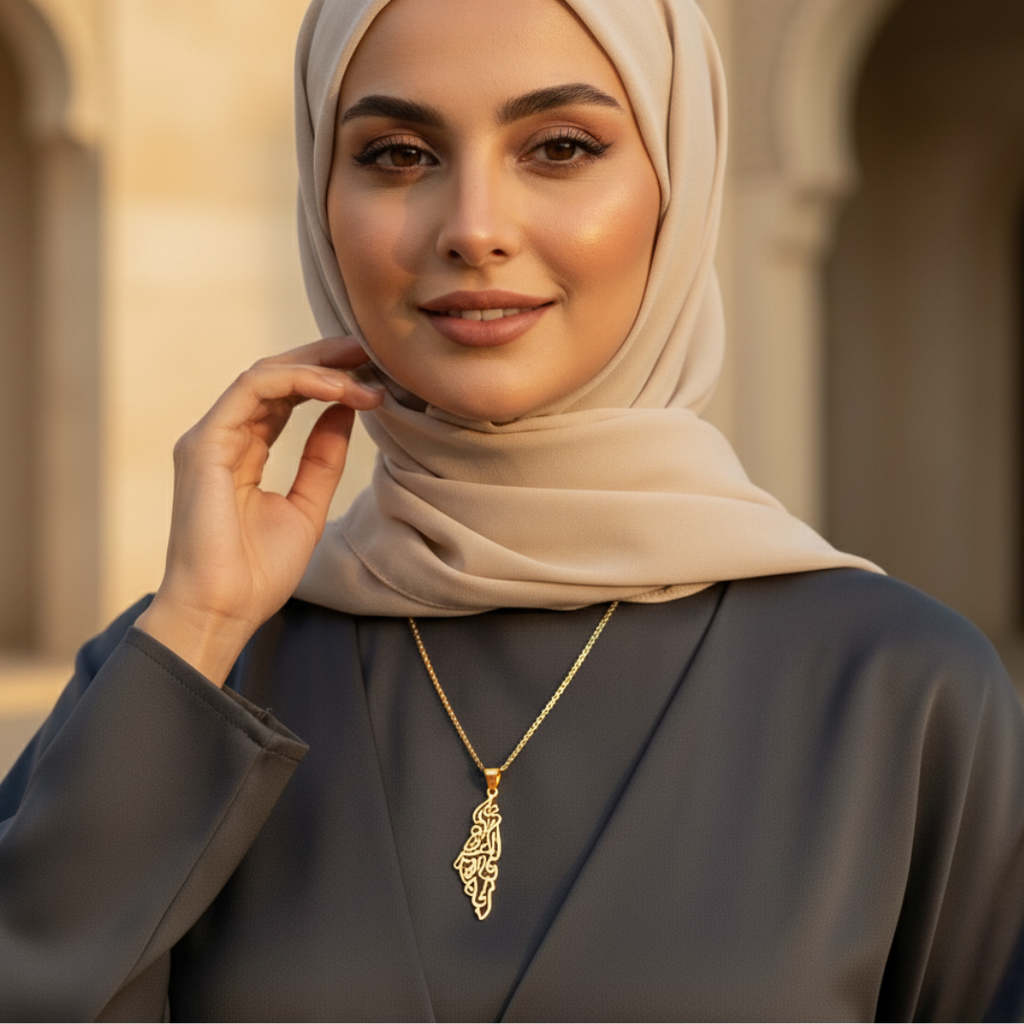 Ummahya Palestine Calligraphy Map Necklace