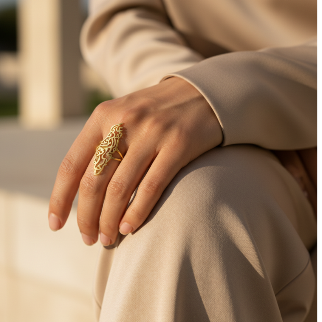 Ummahya Palestine Calligraphy Map Ring