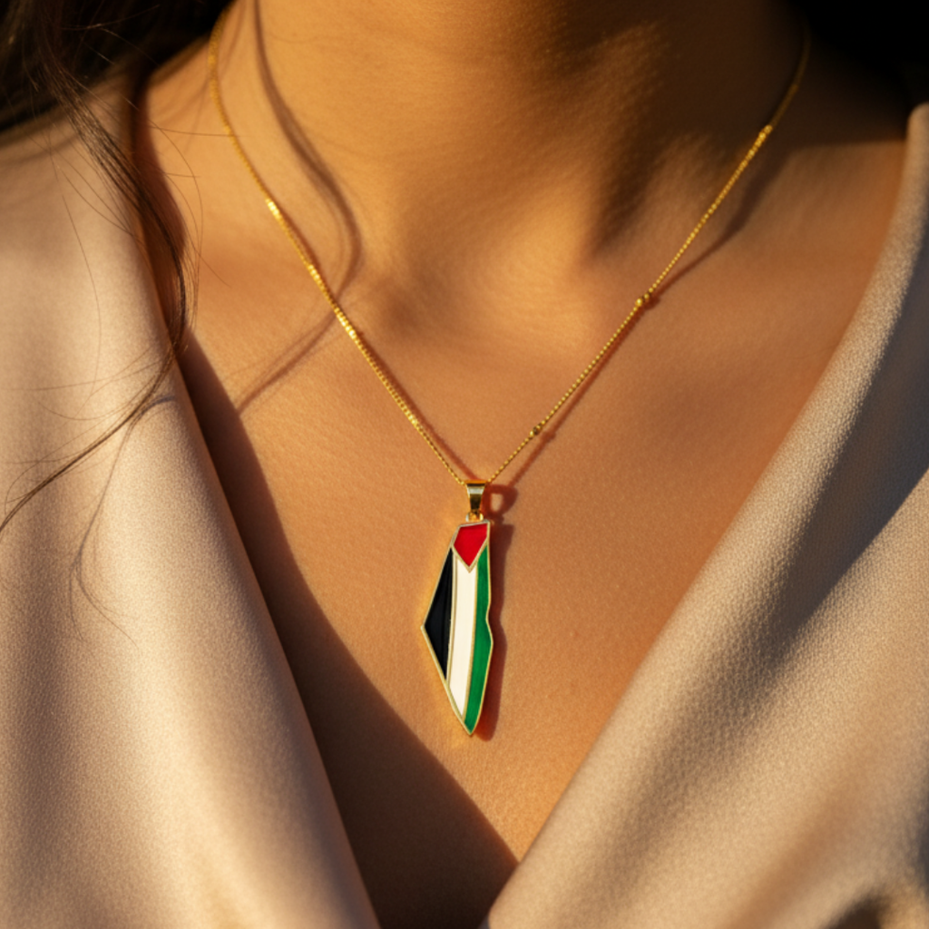 Qamar Palestinian Pride Map Necklace