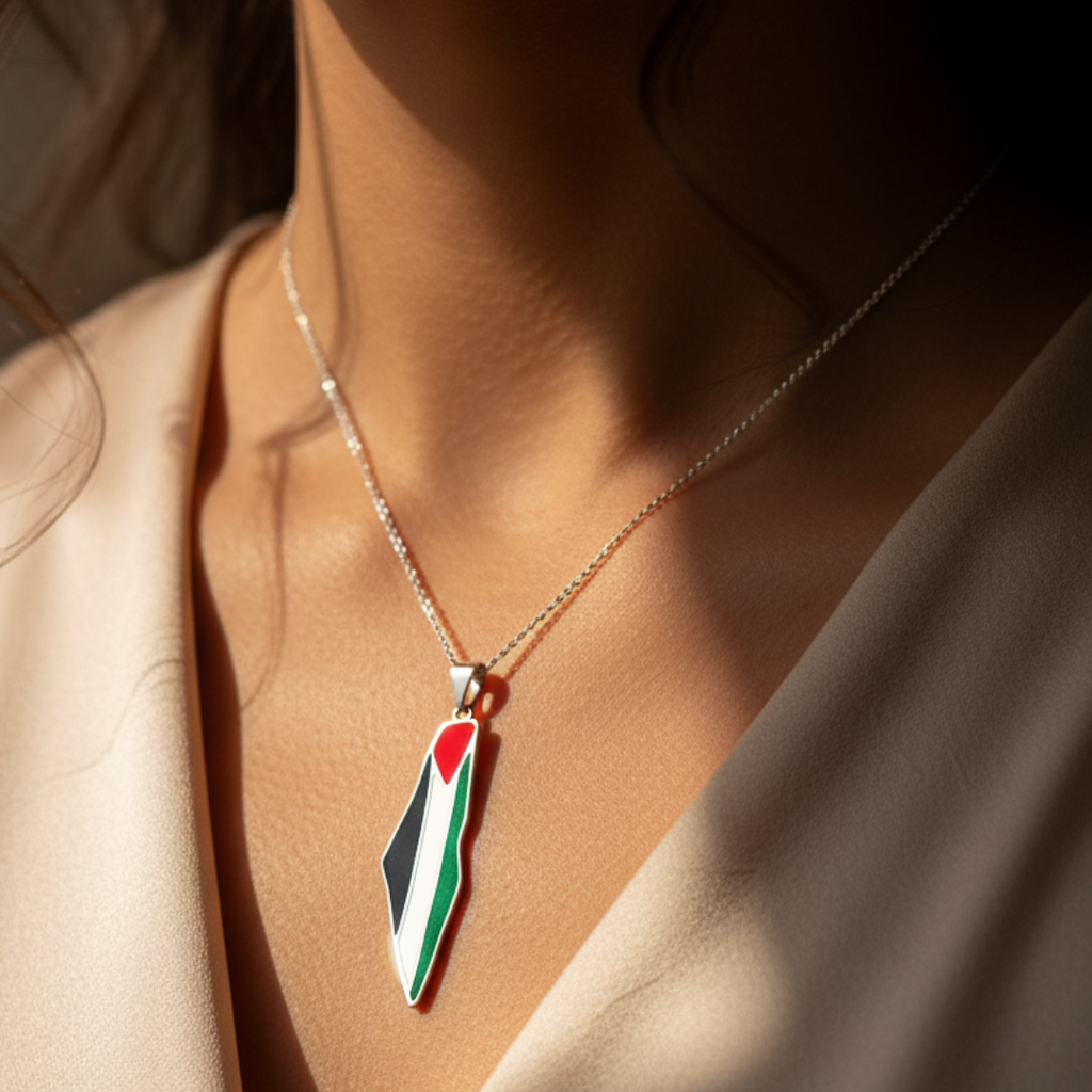 Qamar Palestinian Pride Map Necklace