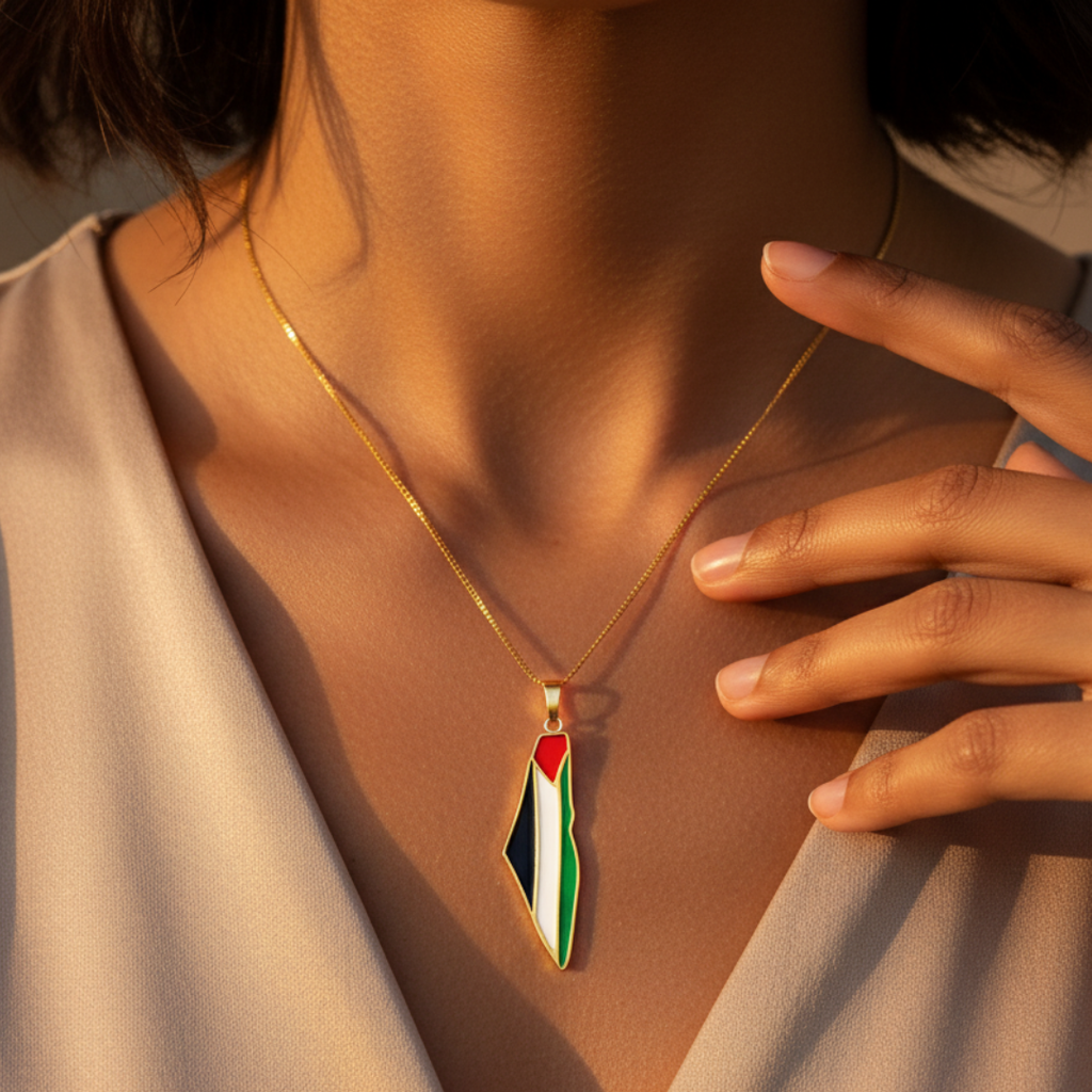 Qamar Palestinian Pride Map Necklace