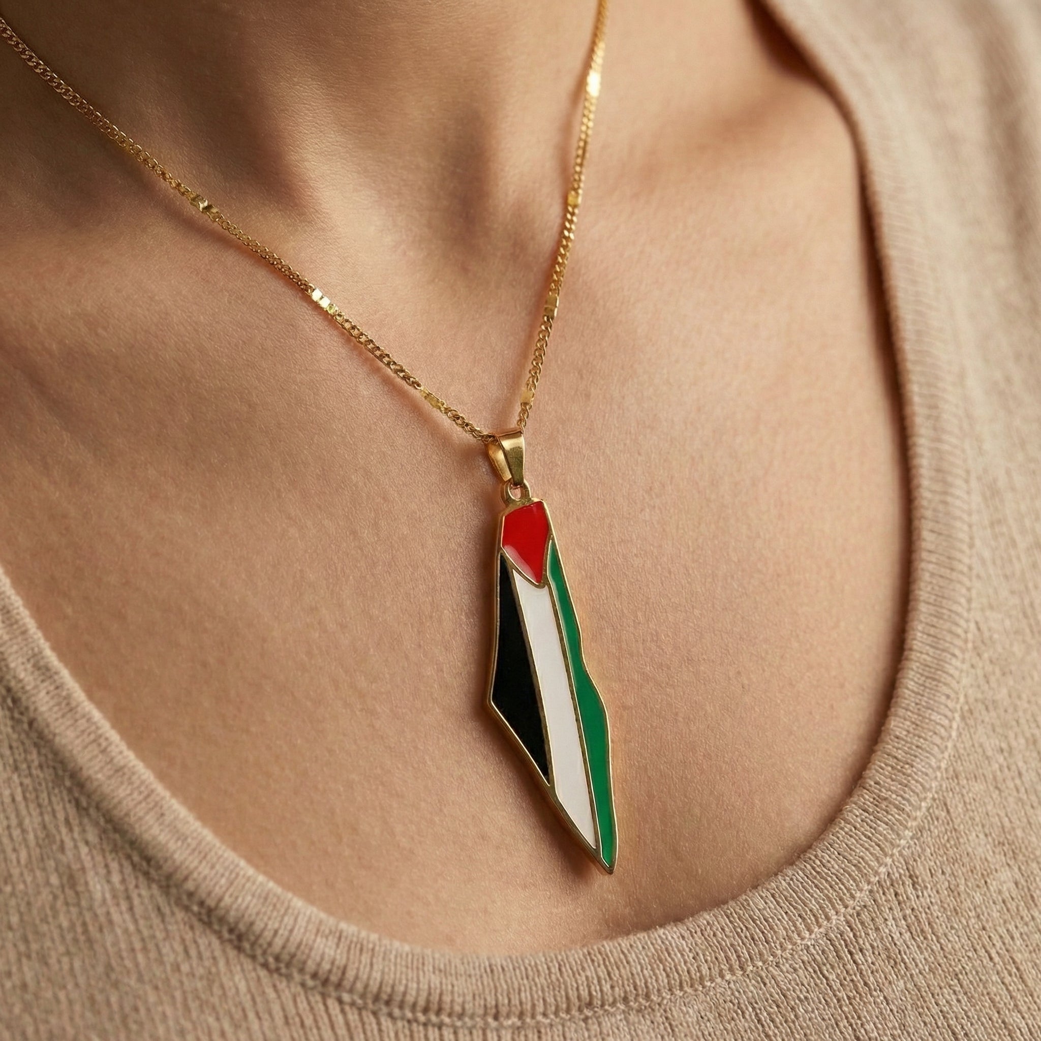 Qamar Palestinian Pride Map Necklace