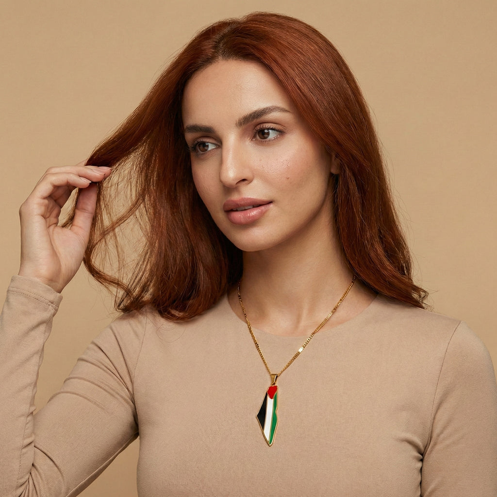 Qamar Palestinian Pride Map Necklace