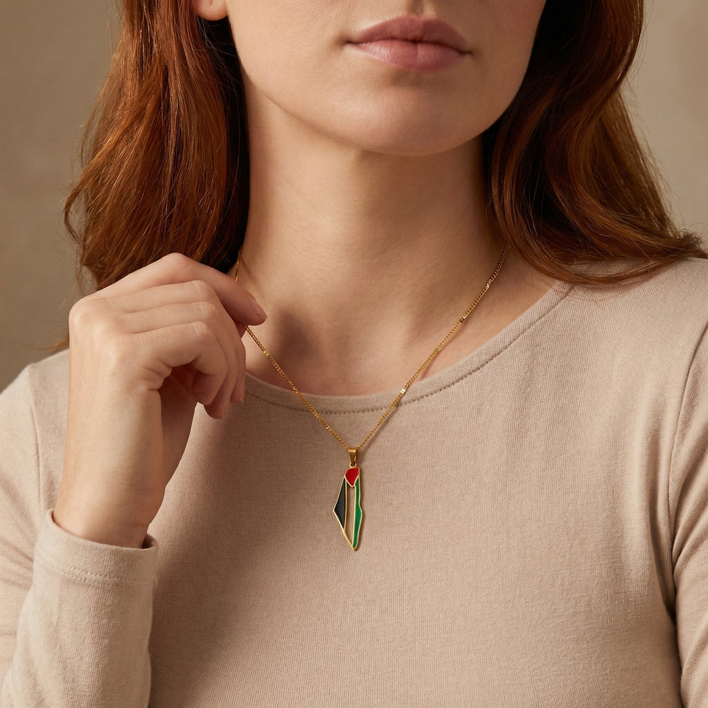 Qamar Palestinian Pride Map Necklace